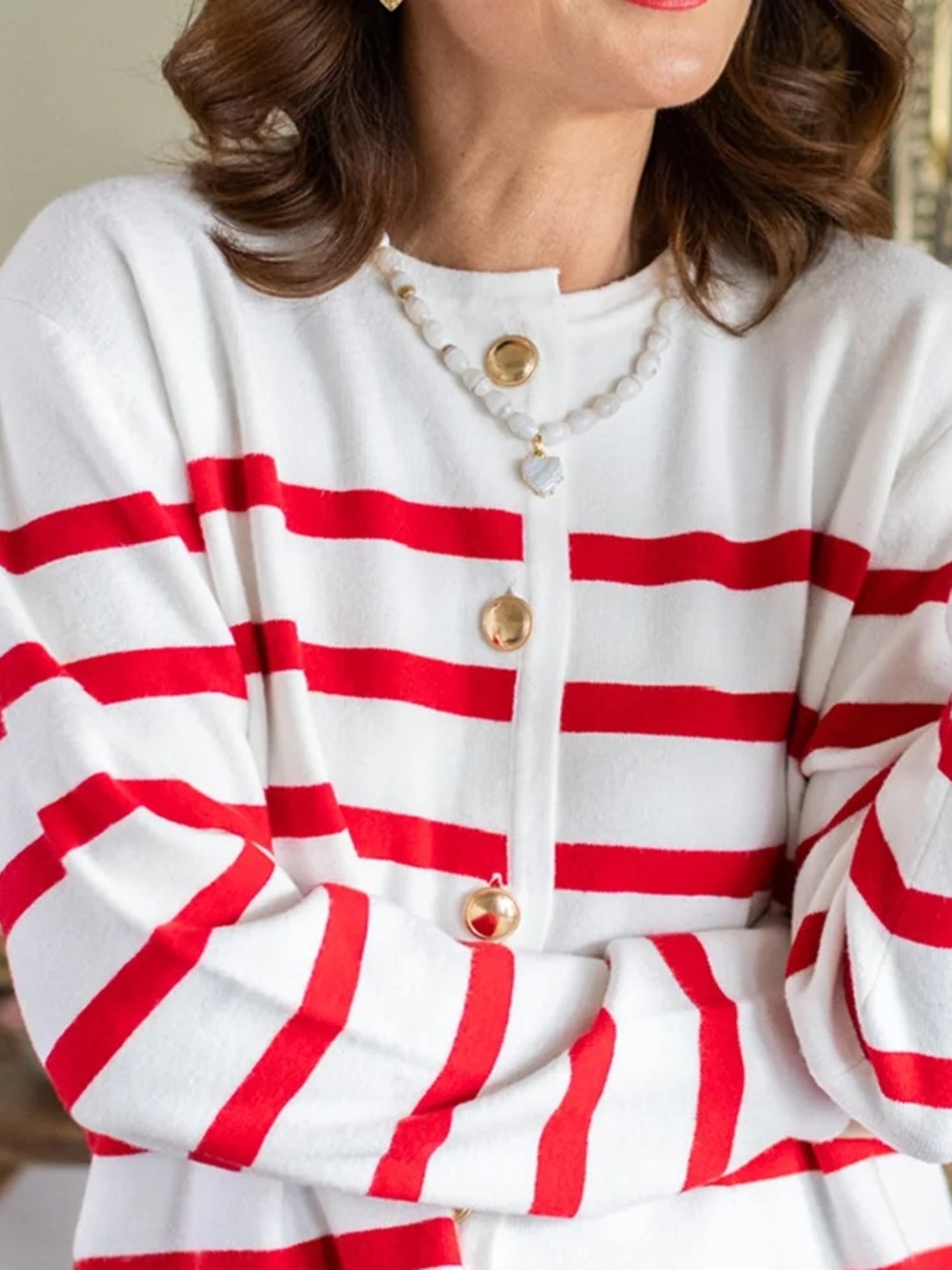 Smash + Tess White Cardigan with Red Stripes